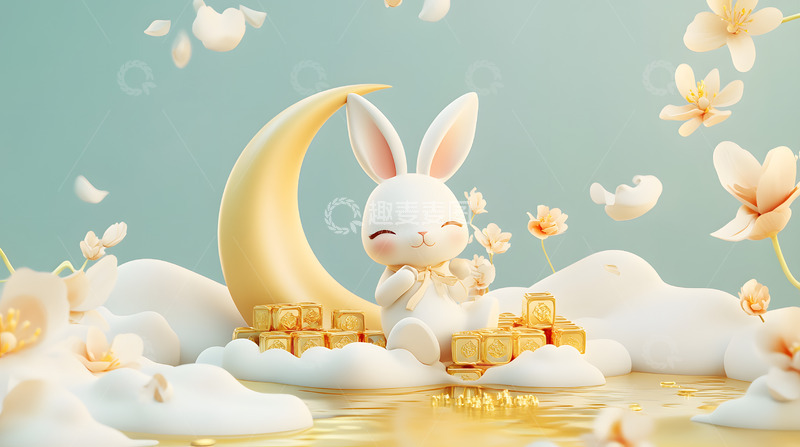 高清大图下载【趣麦麦图】梦幻中秋节兔子