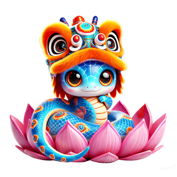 坐在莲花里的可爱小蛇3D卡通素材
