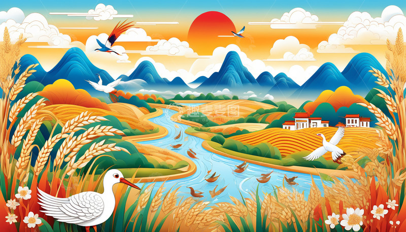 高清大图下载【趣麦麦图】秋收丰收的插画