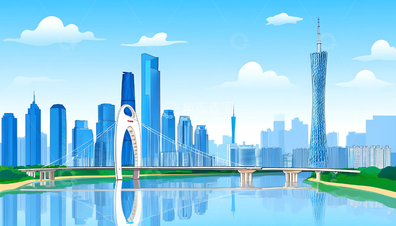 高清大图下载【趣麦麦图】广州城市地标建筑插画