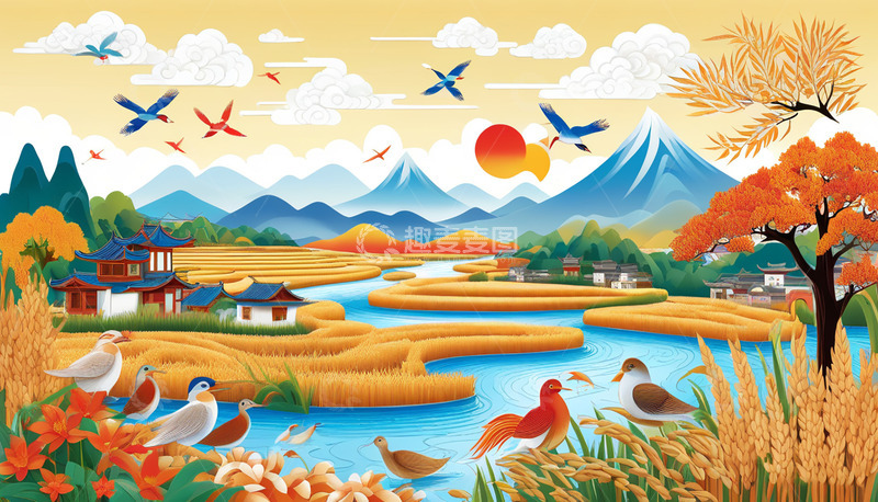 高清大图下载【趣麦麦图】金黄色麦田丰收