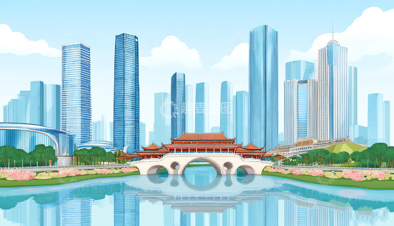 成都城市建筑插画扁平