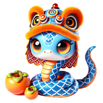 生肖蛇柿柿顺意卡通3D素材