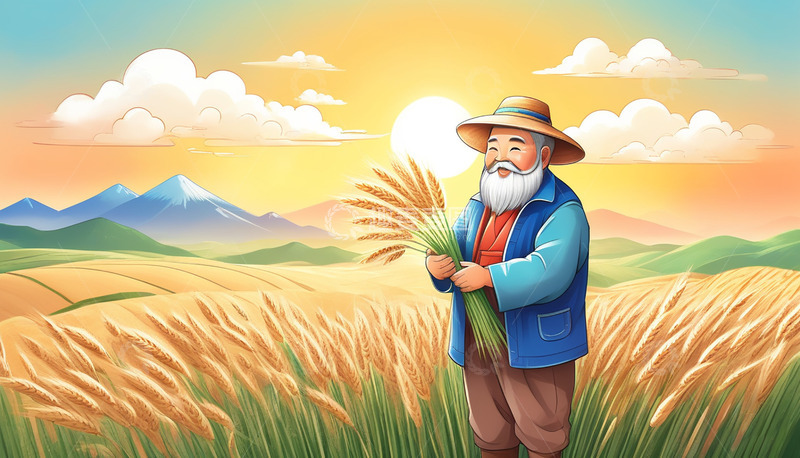 高清大图下载【趣麦麦图】农民伯伯在地里收作物秋收插画