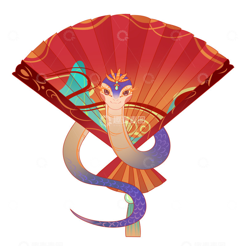 国潮蛇年小蛇扇子