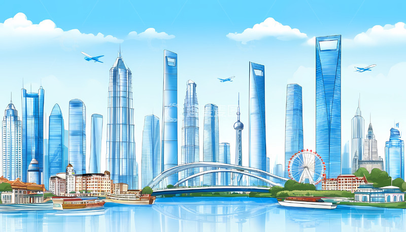 上海城市建筑扁平矢量插画