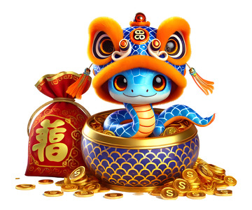 坐在聚宝盆里的小蛇IP形象