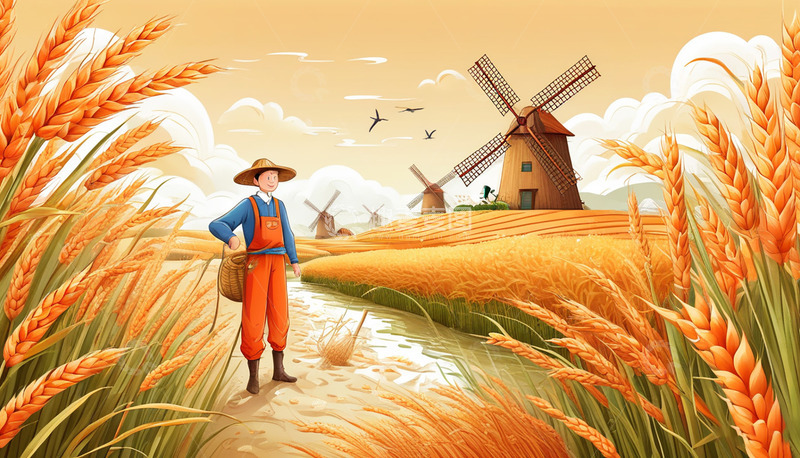 高清大图下载【趣麦麦图】黄昏下的金色稻田