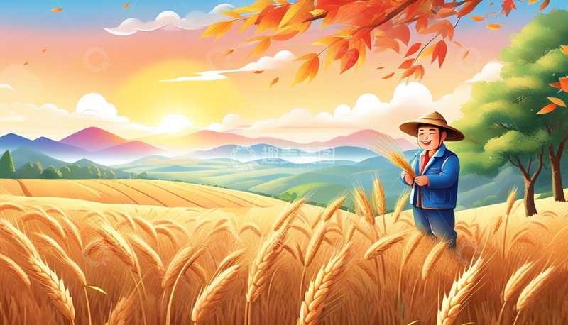 高清大图下载【趣麦麦图】农民伯伯收作物秋收插画