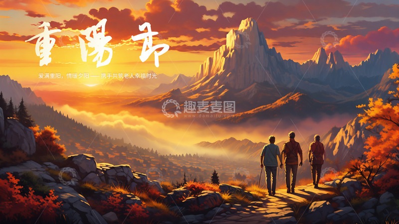 高清大图下载【趣麦麦图】重阳节登山老人山间小路