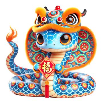 手上拿着福字的可爱小蛇生肖IP素材