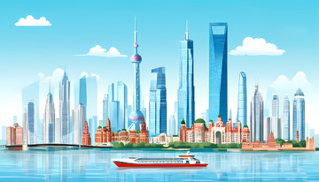 上海地标性建筑插画