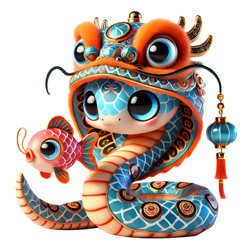 生肖蛇小锦鲤卡通3D素材