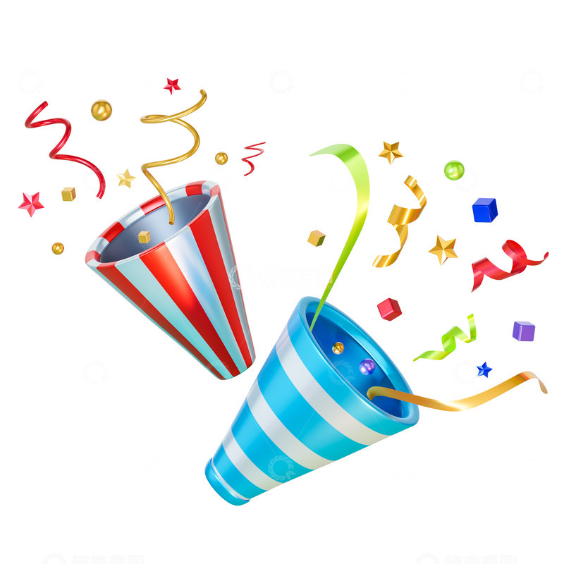 源文件下载【趣麦麦图】礼炮庆祝彩带大促活动典礼3D喇叭元素