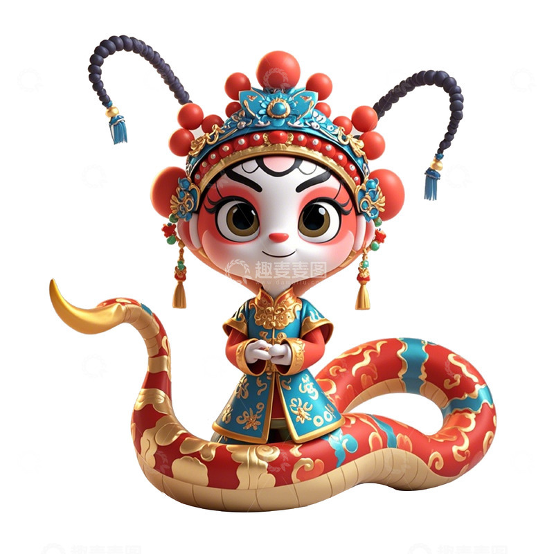 京剧扮相的生肖蛇卡通3D素材