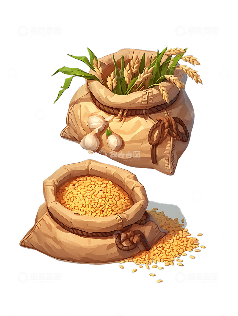 高清大图下载【趣麦麦图】几袋大米谷物粮食