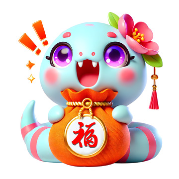 抱着大福袋的小蛇生肖蛇3D形象