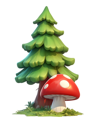 3D卡通松树蘑菇