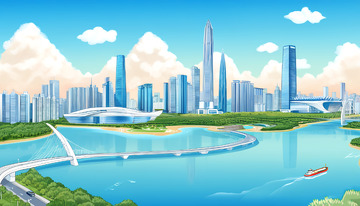 深圳地标建筑城市风光春笋插画