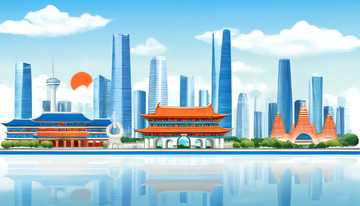 洛阳地标古建筑现代插画