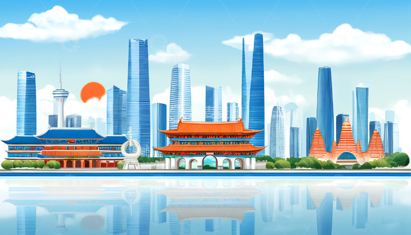 高清大图下载【趣麦麦图】洛阳地标古建筑现代插画