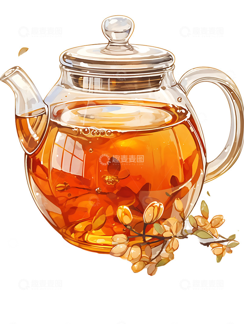 高清大图下载【趣麦麦图】玻璃花茶茶叶茶饮