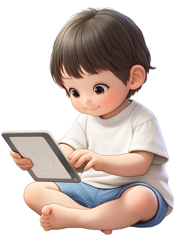 可爱的小孩子看平板