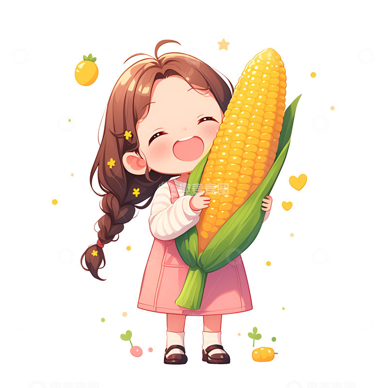高清大图下载【趣麦麦图】抱着玉米的小孩