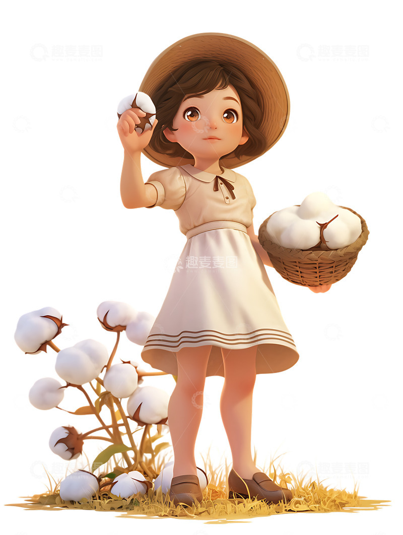 高清大图下载【趣麦麦图】-女孩在采摘棉花植物