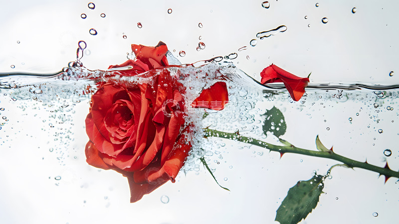 高清大图下载【趣麦麦图】水中漂浮的红玫瑰