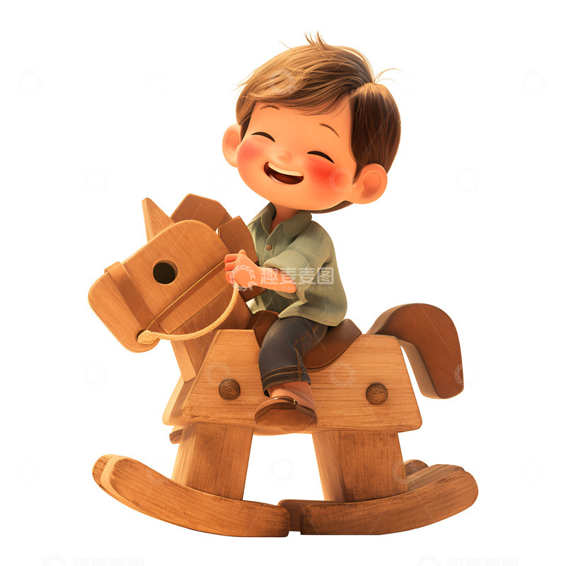 高清大图下载【趣麦麦图】骑着木马的小孩