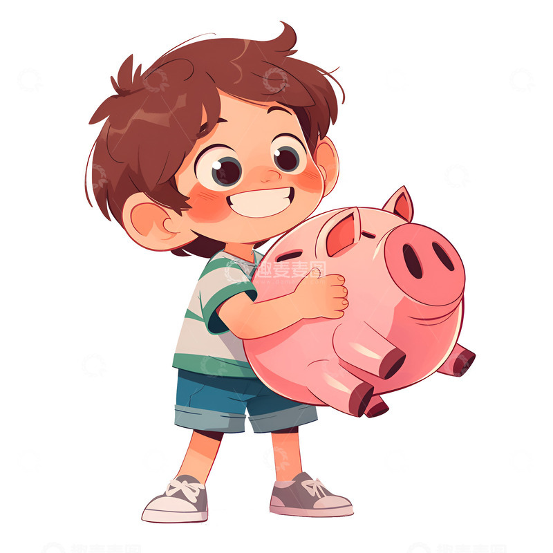 高清大图下载【趣麦麦图】-抱着存钱罐的小孩