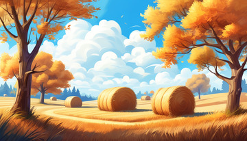 秋收后的麦田插画banner