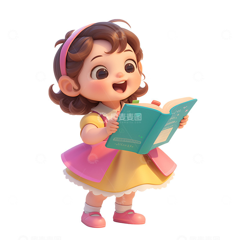 高清大图下载【趣麦麦图】拿着课本个大声朗读的小孩