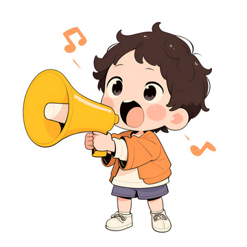 拿着大喇叭的小孩子
