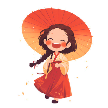 拿着油纸伞的汉服小女孩