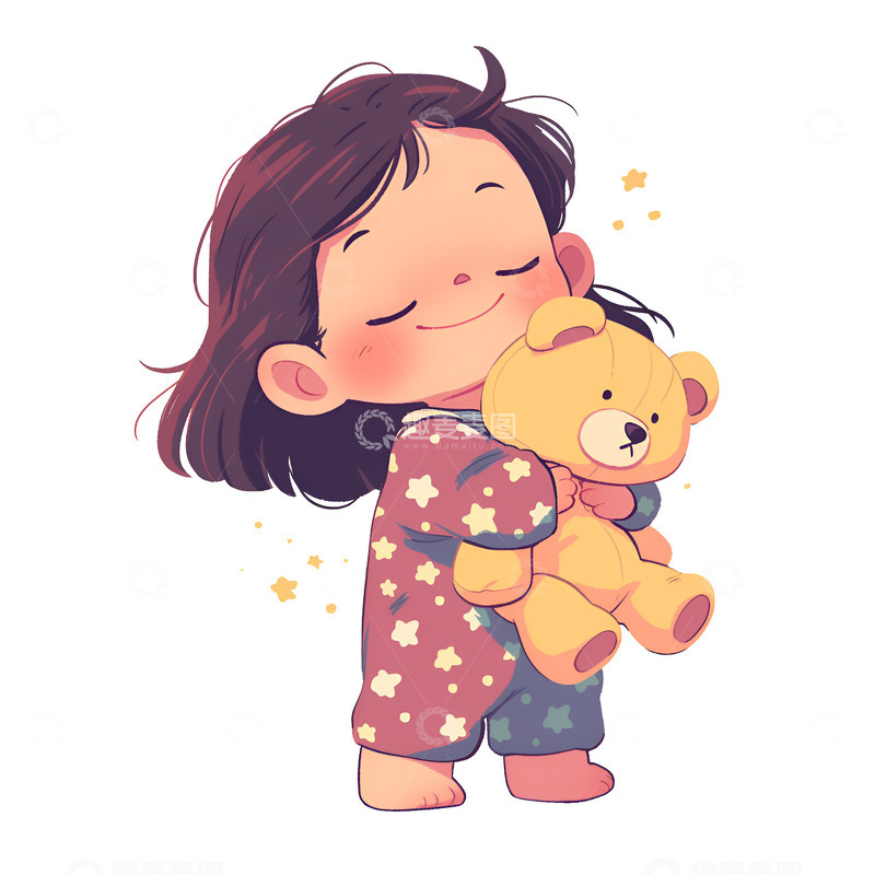 高清大图下载【趣麦麦图】-抱着小熊玩具的女孩