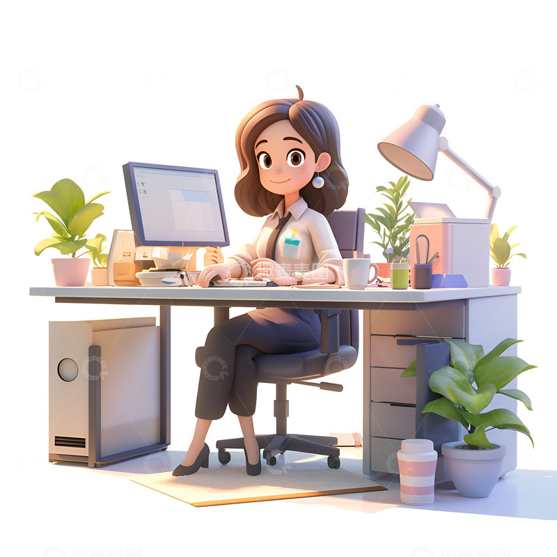 高清大图下载【趣麦麦图】坐在办公桌前的职场人士