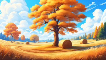 草原上的黄色稻田插画