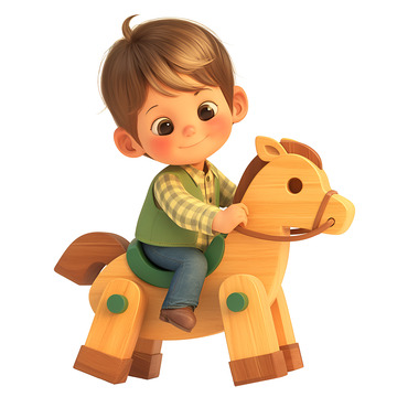 骑着木马玩耍的男孩