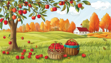 红彤彤的苹果树插画