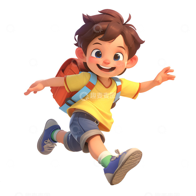 高清大图下载【趣麦麦图】背着书包上学的3D男孩