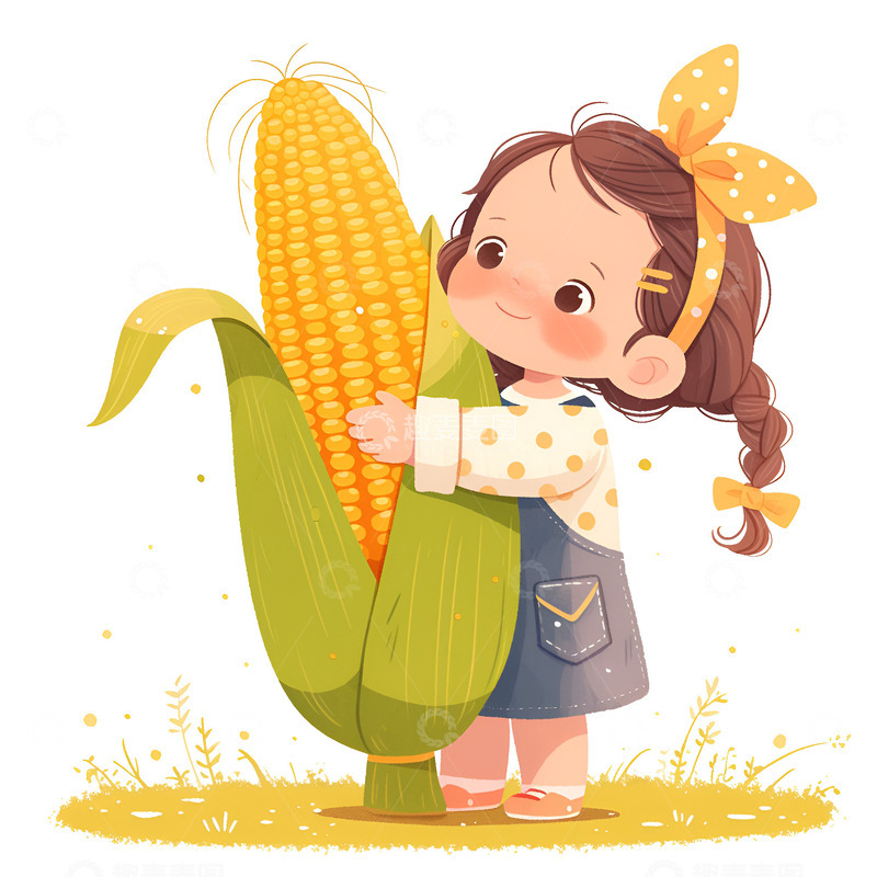 高清大图下载【趣麦麦图】抱着一个巨大玉米的小孩
