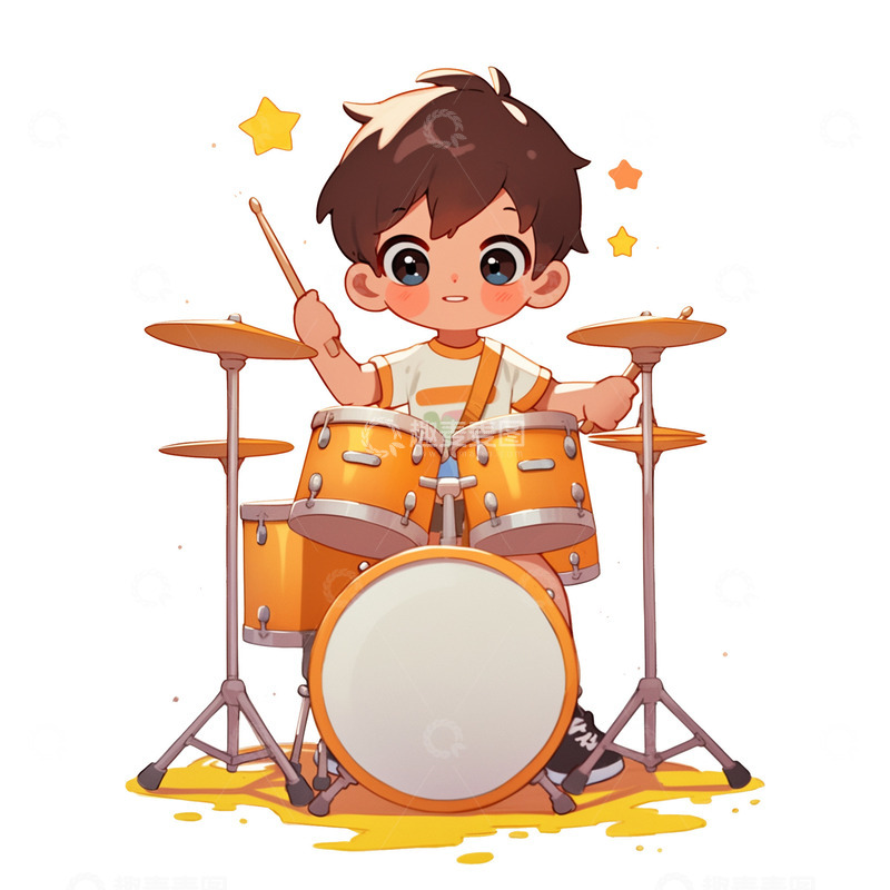 打架子鼓的小男孩