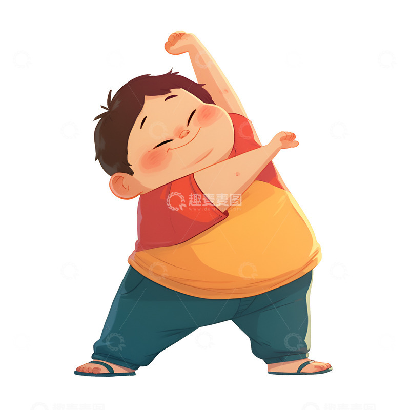 高清大图下载【趣麦麦图】做拉伸运动的小胖孩