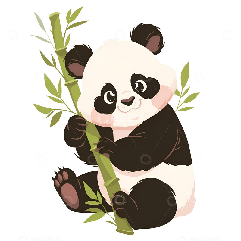 高清大图下载【趣麦麦图】抱着竹子的熊猫