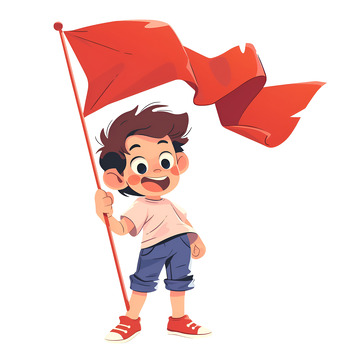 拿着一面红色旗子的男孩
