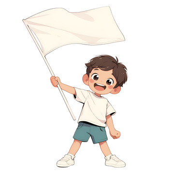 举着白色旗帜的男孩