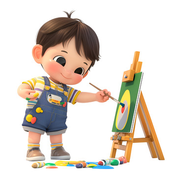 在画架前画画的小男孩