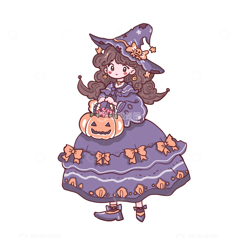 源文件下载【趣麦麦图】万圣节南瓜小魔女可爱蝴蝶结搞怪